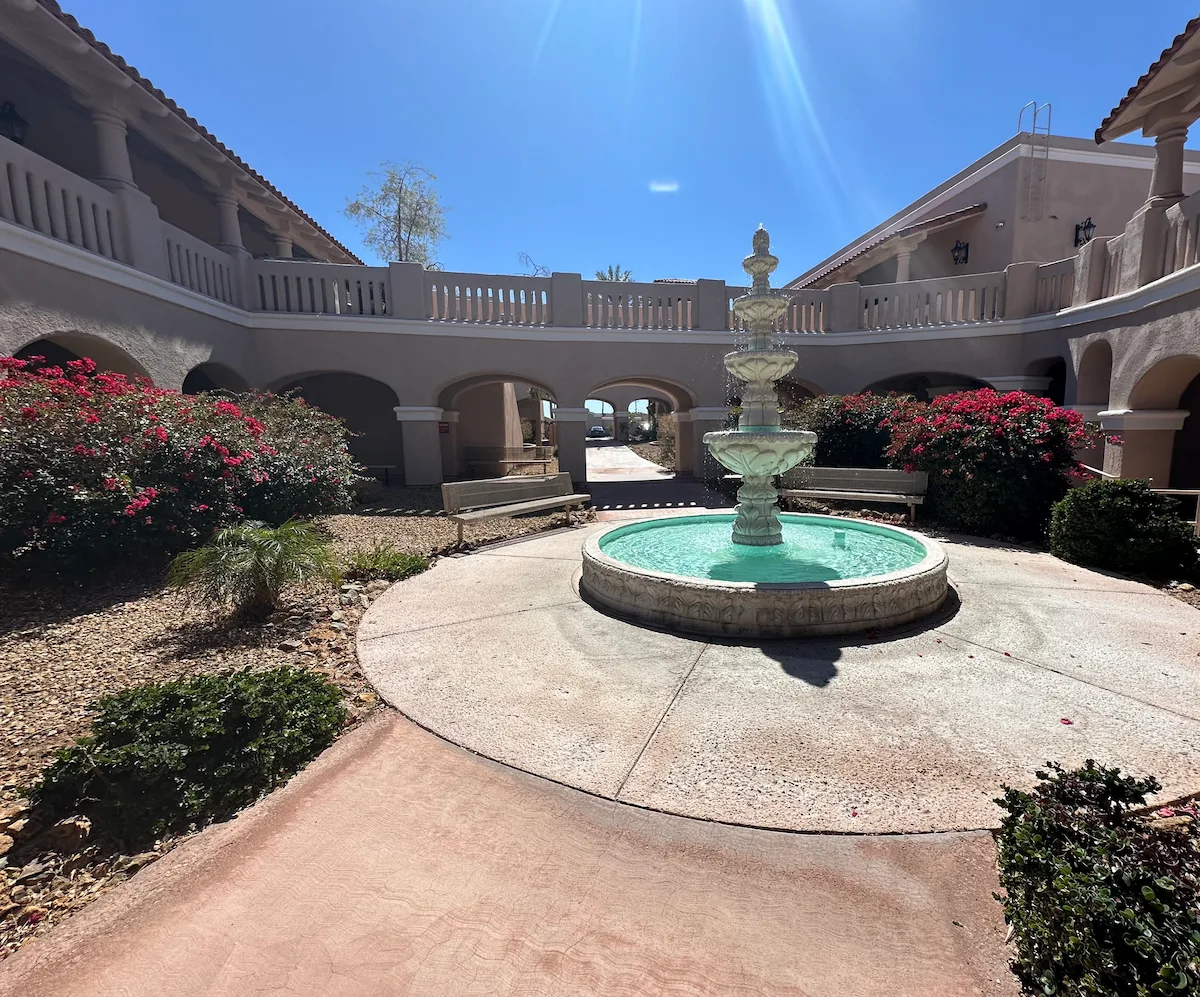 Khatib Family Practice - Peaceful courtyard view of our medical building with beautifully landscaped surroundings